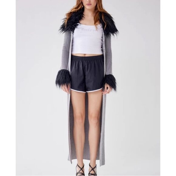 Urban Outfitters Janis Faux Fur Trimmed Ribbed Duster Cardigan Sz XS Front Clasp - Picture 11 of 16